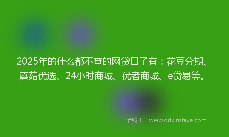 2025年的什么都不查的网贷口子有：花豆分期、蘑菇优选、24小时商城、优者商城、e贷易等。