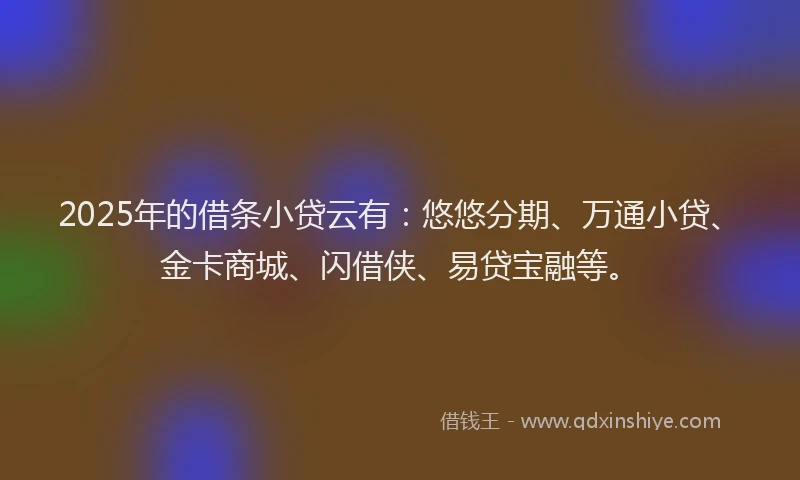2025年的借条小贷云有：悠悠分期、万通小贷、金卡商城、闪借侠、易贷宝融等。