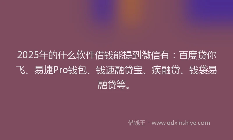 2025年的什么软件借钱能提到微信有：百度贷你飞、易捷Pro钱包、钱速融贷宝、疾融贷、钱袋易融贷等。