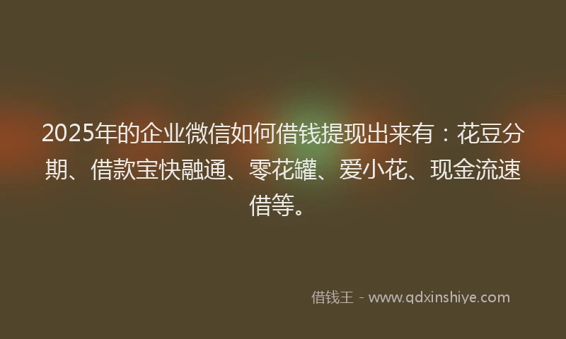 2025年的企业微信如何借钱提现出来有：花豆分期、借款宝快融通、零花罐、爱小花、现金流速借等。