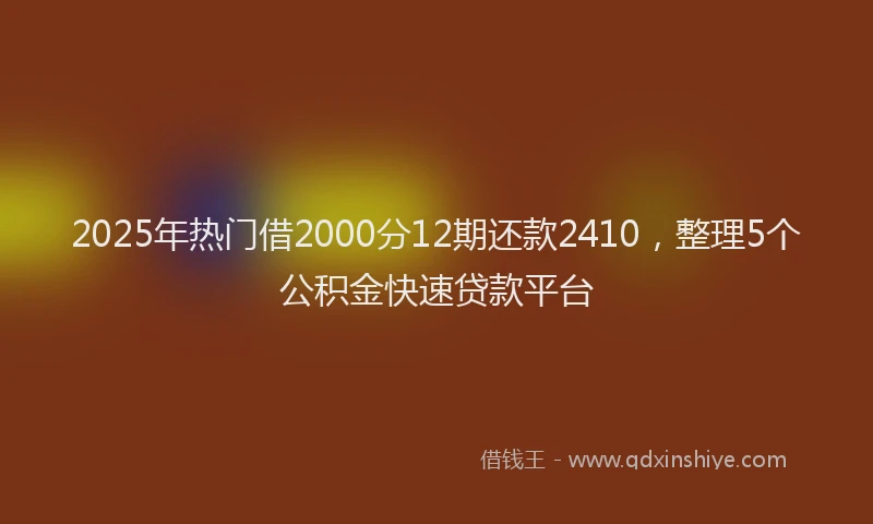 2025年热门借2000分12期还款2410，整理5个公积金快速贷款平台