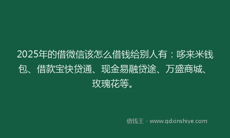 2025年的借微信该怎么借钱给别人有：哆来米钱包、借款宝快贷通、现金易融贷途、万盛商城、玫瑰花等。