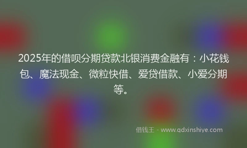2025年的借呗分期贷款北银消费金融有：小花钱包、魔法现金、微粒快借、爱贷借款、小爱分期等。