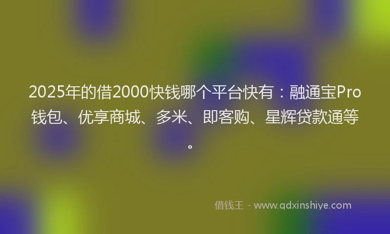 2025年的借2000快钱哪个平台快有：融通宝Pro钱包、优享商城、多米、即客购、星辉贷款通等。