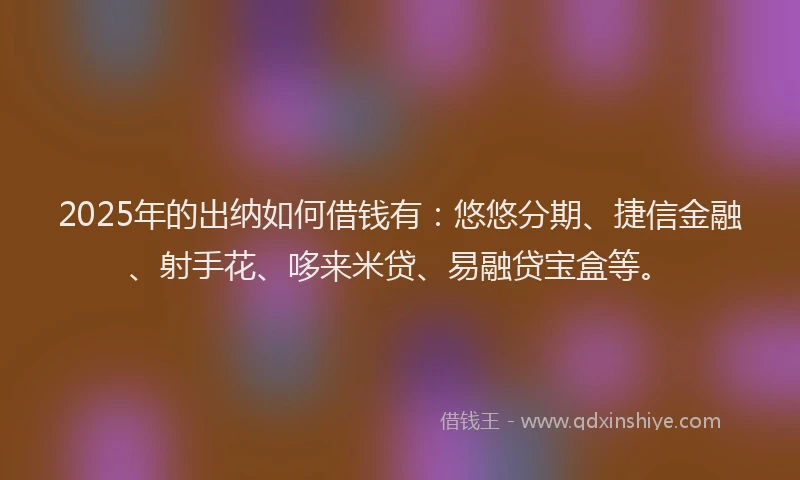 2025年的出纳如何借钱有：悠悠分期、捷信金融、射手花、哆来米贷、易融贷宝盒等。