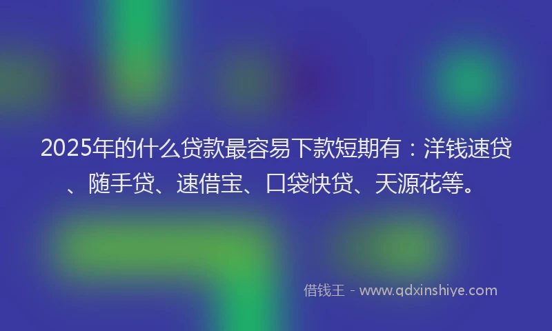 2025年的什么贷款最容易下款短期有：洋钱速贷、随手贷、速借宝、口袋快贷、天源花等。