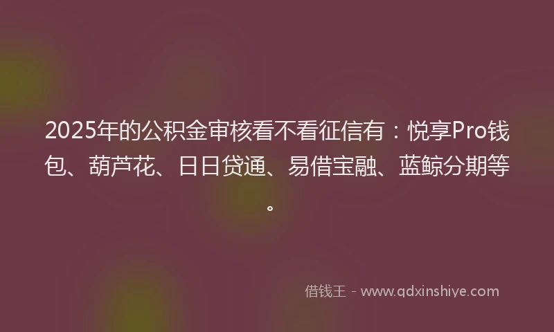 2025年的公积金审核看不看征信有：悦享Pro钱包、葫芦花、日日贷通、易借宝融、蓝鲸分期等。