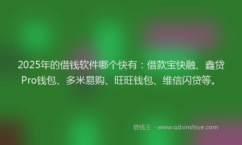 2025年的借钱软件哪个快有：借款宝快融、鑫贷Pro钱包、多米易购、旺旺钱包、维信闪贷等。