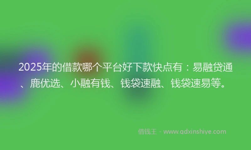 2025年的借款哪个平台好下款快点有：易融贷通、鹿优选、小融有钱、钱袋速融、钱袋速易等。