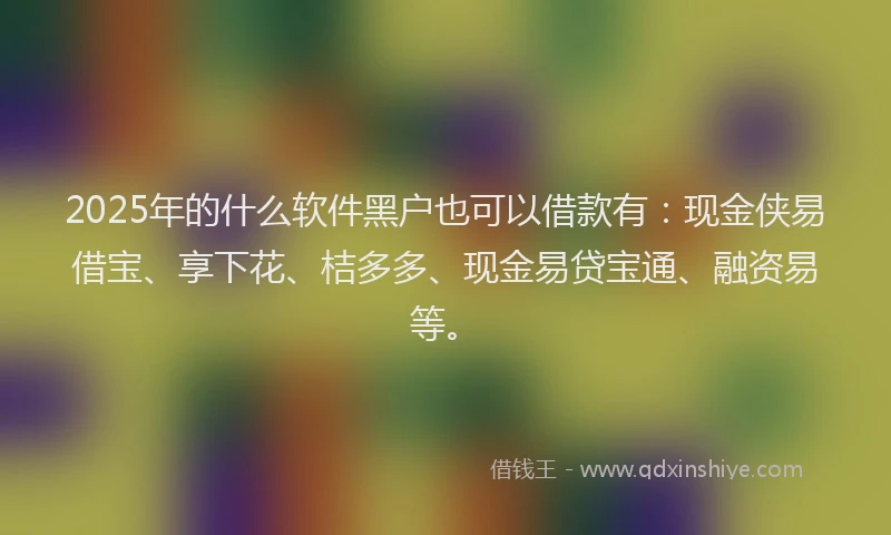 2025年的什么软件黑户也可以借款有：现金侠易借宝、享下花、桔多多、现金易贷宝通、融资易等。