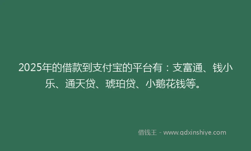 2025年的借款到支付宝的平台有：支富通、钱小乐、通天贷、琥珀贷、小鹅花钱等。