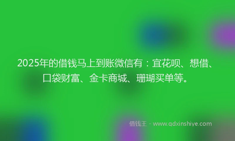 2025年的借钱马上到账微信有：宜花呗、想借、口袋财富、金卡商城、珊瑚买单等。