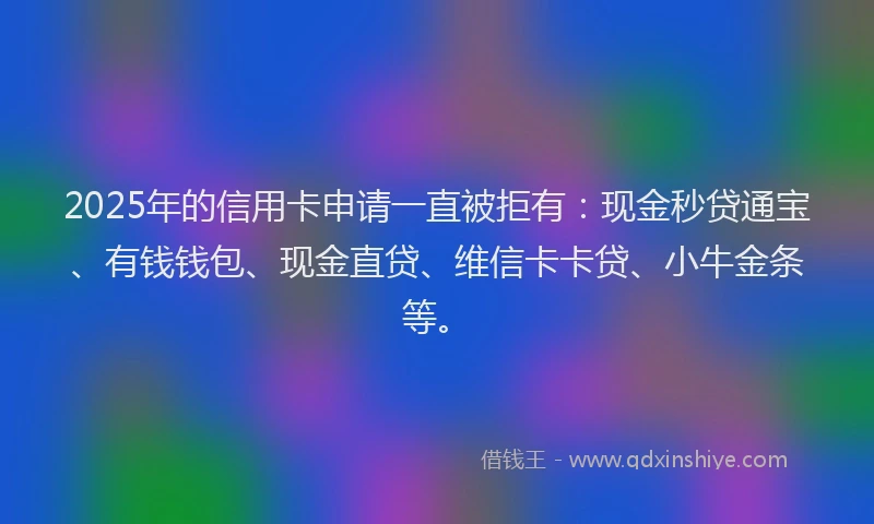 2025年的信用卡申请一直被拒有：现金秒贷通宝、有钱钱包、现金直贷、维信卡卡贷、小牛金条等。