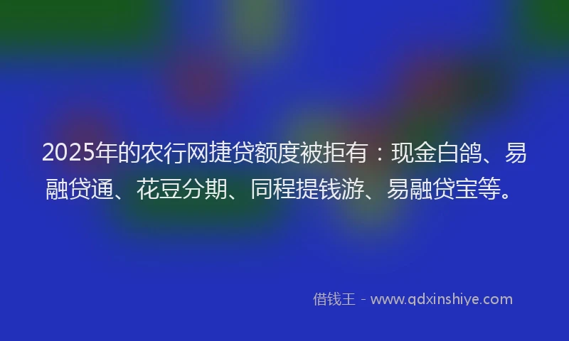 2025年的农行网捷贷额度被拒有：现金白鸽、易融贷通、花豆分期、同程提钱游、易融贷宝等。