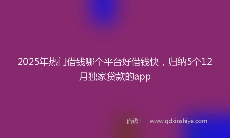 2025年热门借钱哪个平台好借钱快，归纳5个12月独家贷款的app