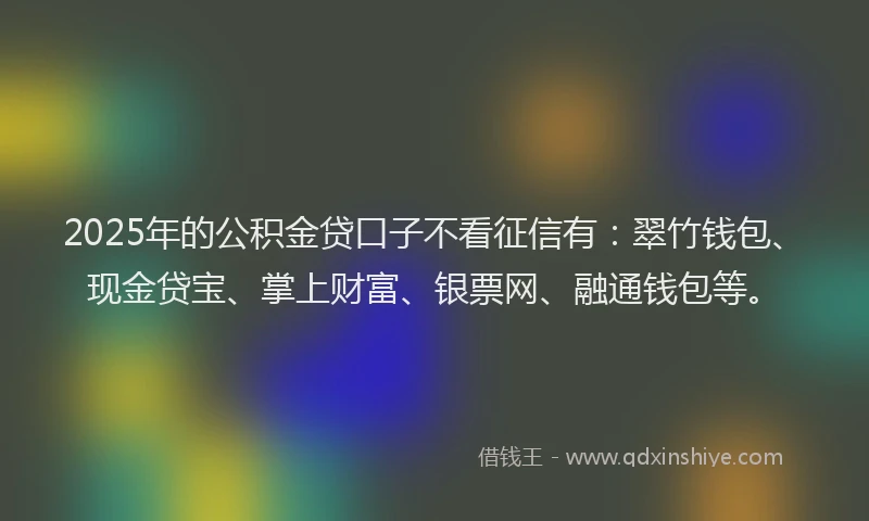 2025年的公积金贷口子不看征信有：翠竹钱包、现金贷宝、掌上财富、银票网、融通钱包等。