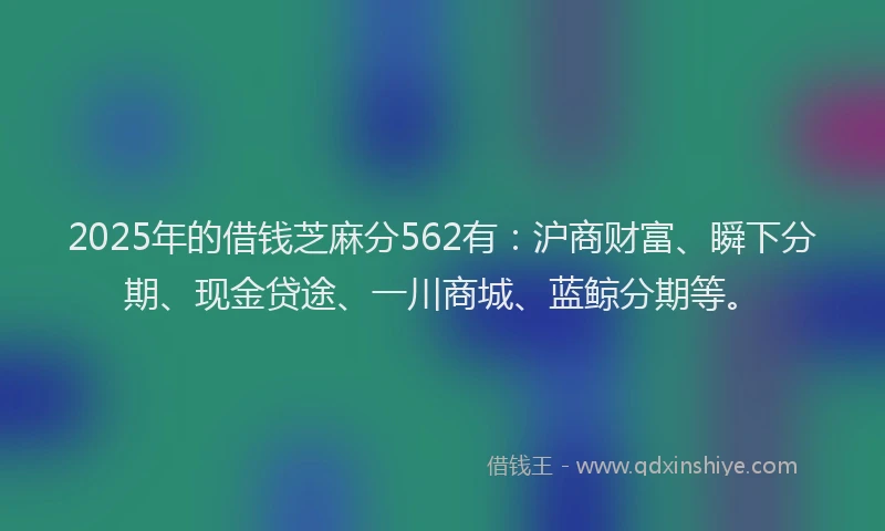2025年的借钱芝麻分562有：沪商财富、瞬下分期、现金贷途、一川商城、蓝鲸分期等。
