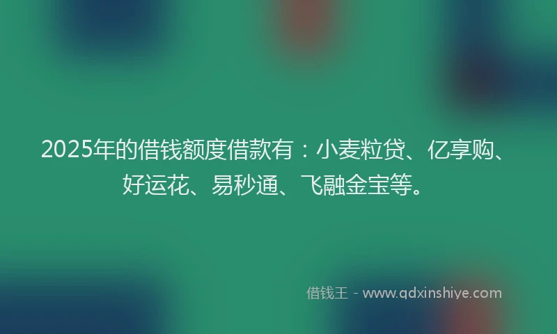 2025年的借钱额度借款有：小麦粒贷、亿享购、好运花、易秒通、飞融金宝等。