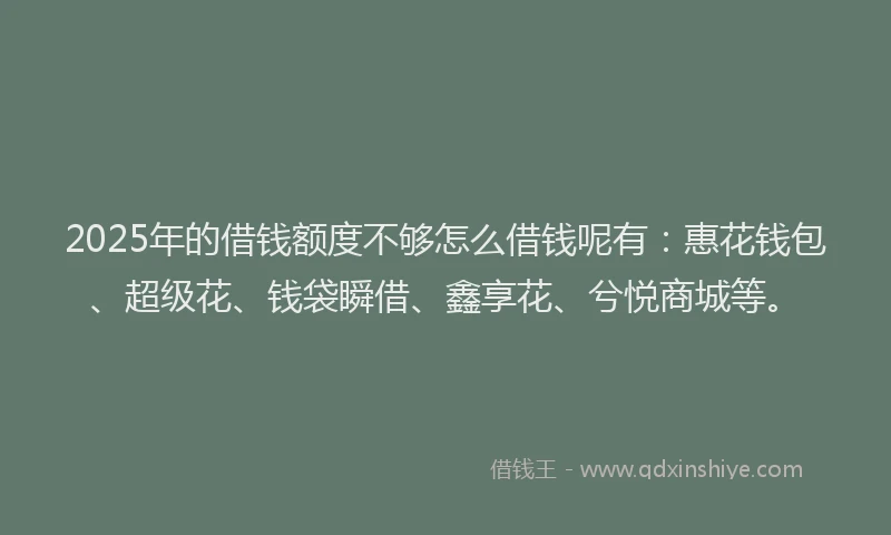 2025年的借钱额度不够怎么借钱呢有：惠花钱包、超级花、钱袋瞬借、鑫享花、兮悦商城等。