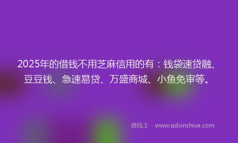 2025年的借钱不用芝麻信用的有：钱袋速贷融、豆豆钱、急速易贷、万盛商城、小鱼免审等。