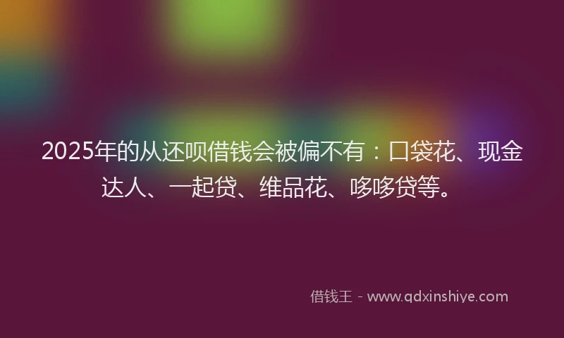 2025年的从还呗借钱会被偏不有：口袋花、现金达人、一起贷、维品花、哆哆贷等。