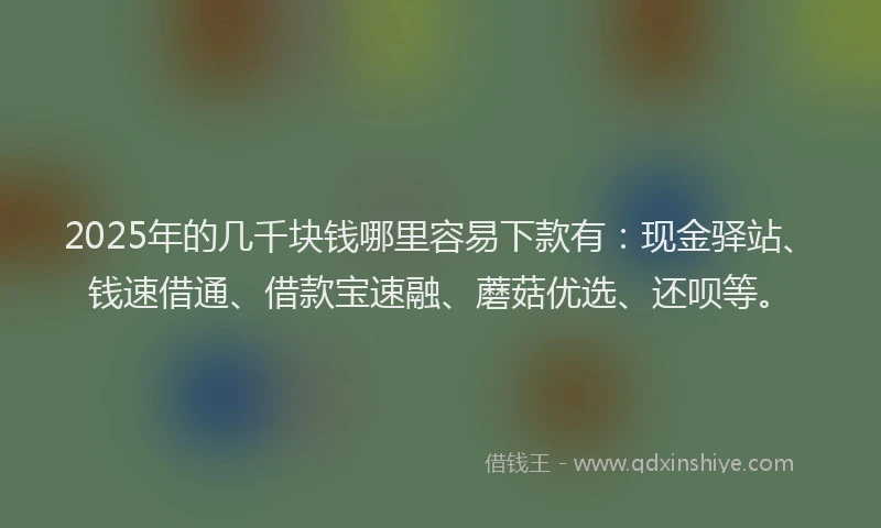 2025年的几千块钱哪里容易下款有：现金驿站、钱速借通、借款宝速融、蘑菇优选、还呗等。
