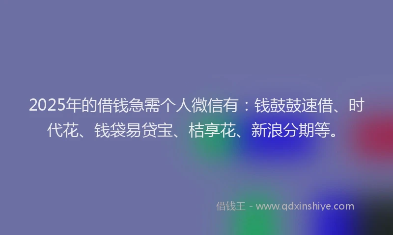 2025年的借钱急需个人微信有：钱鼓鼓速借、时代花、钱袋易贷宝、桔享花、新浪分期等。