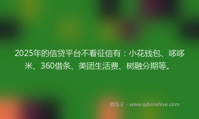 2025年的信贷平台不看征信有：小花钱包、哆哆米、360借条、美团生活费、树融分期等。