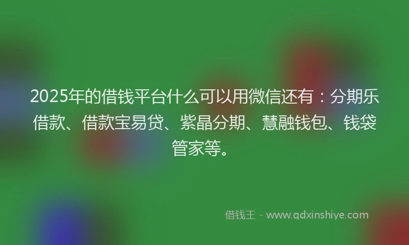 2025年的借钱平台什么可以用微信还有：分期乐借款、借款宝易贷、紫晶分期、慧融钱包、钱袋管家等。