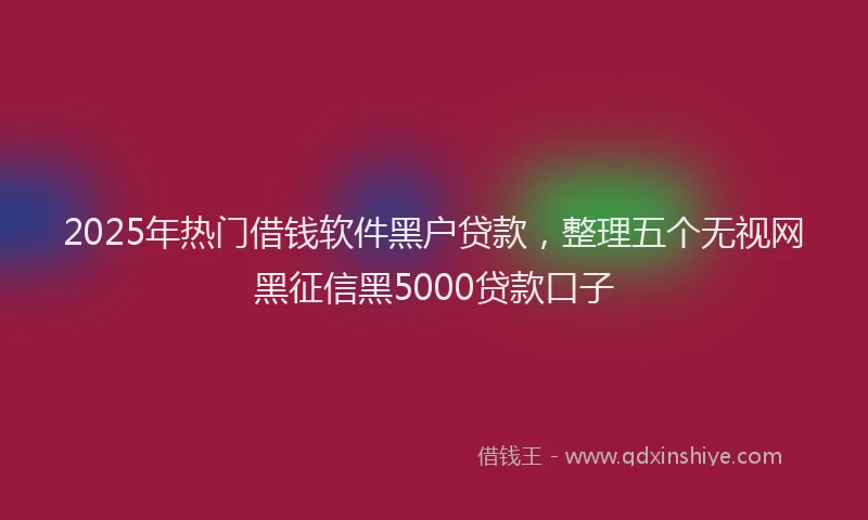 2025年热门借钱软件黑户贷款，整理五个无视网黑征信黑5000贷款口子