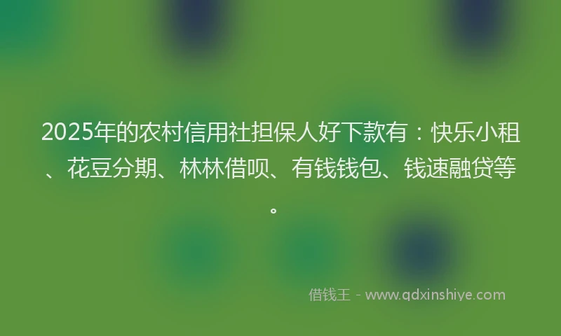2025年的农村信用社担保人好下款有：快乐小租、花豆分期、林林借呗、有钱钱包、钱速融贷等。