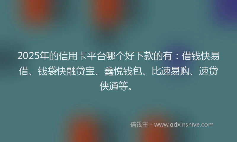 2025年的信用卡平台哪个好下款的有：借钱快易借、钱袋快融贷宝、鑫悦钱包、比速易购、速贷侠通等。