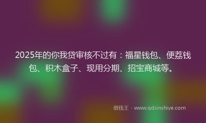 2025年的你我贷审核不过有：福星钱包、便荔钱包、积木盒子、现用分期、招宝商城等。