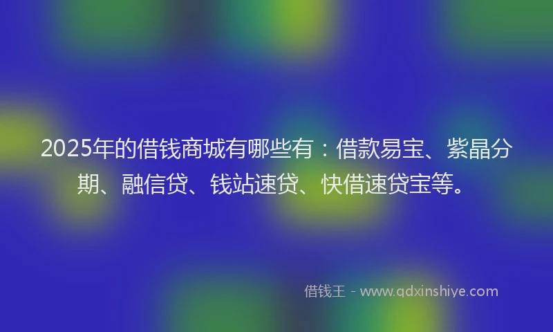 2025年的借钱商城有哪些有：借款易宝、紫晶分期、融信贷、钱站速贷、快借速贷宝等。
