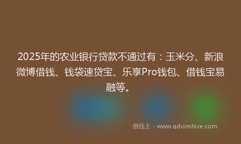 2025年的农业银行贷款不通过有：玉米分、新浪微博借钱、钱袋速贷宝、乐享Pro钱包、借钱宝易融等。