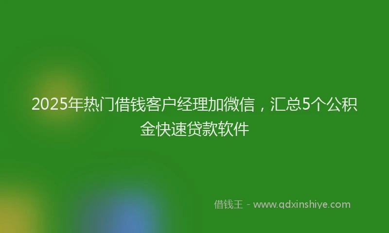 2025年热门借钱客户经理加微信，汇总5个公积金快速贷款软件