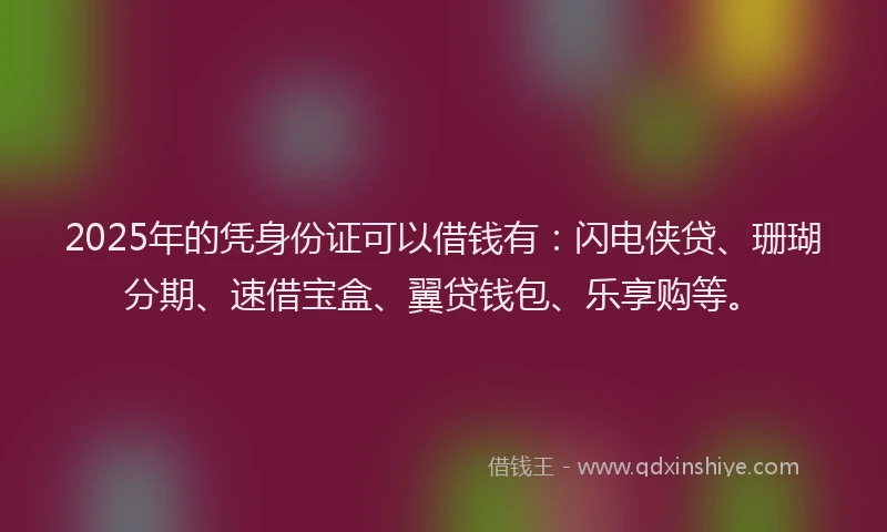 2025年的凭身份证可以借钱有：闪电侠贷、珊瑚分期、速借宝盒、翼贷钱包、乐享购等。