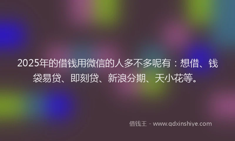2025年的借钱用微信的人多不多呢有：想借、钱袋易贷、即刻贷、新浪分期、天小花等。
