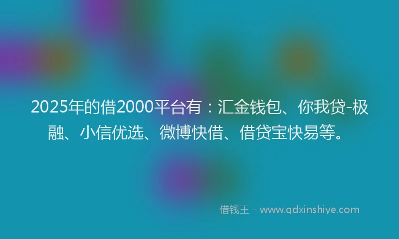 2025年的借2000平台有：汇金钱包、你我贷-极融、小信优选、微博快借、借贷宝快易等。