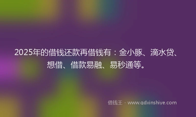 2025年的借钱还款再借钱有：金小豚、滴水贷、想借、借款易融、易秒通等。