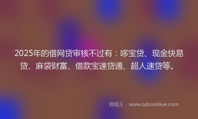 2025年的借网贷审核不过有：哆宝贷、现金快易贷、麻袋财富、借款宝速贷通、超人速贷等。