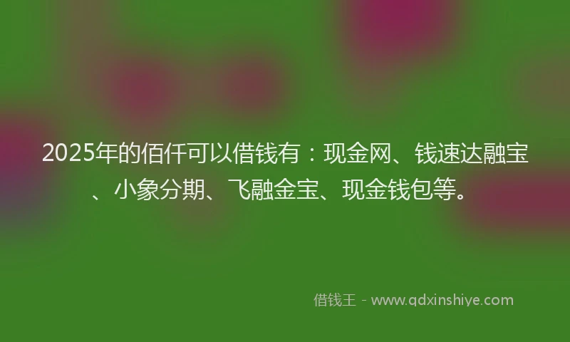 2025年的佰仟可以借钱有：现金网、钱速达融宝、小象分期、飞融金宝、现金钱包等。