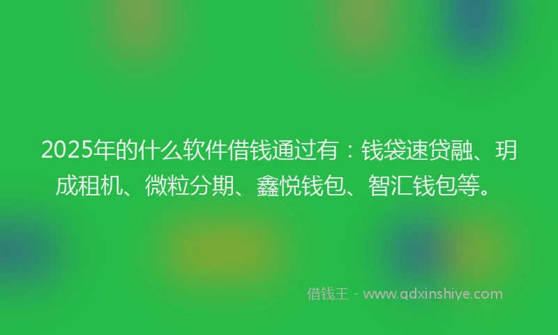 2025年的什么软件借钱通过有：钱袋速贷融、玥成租机、微粒分期、鑫悦钱包、智汇钱包等。