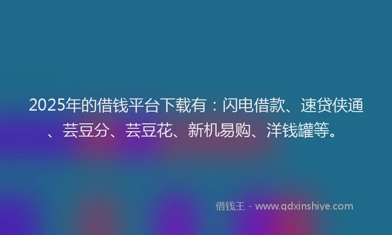 2025年的借钱平台下载有：闪电借款、速贷侠通、芸豆分、芸豆花、新机易购、洋钱罐等。