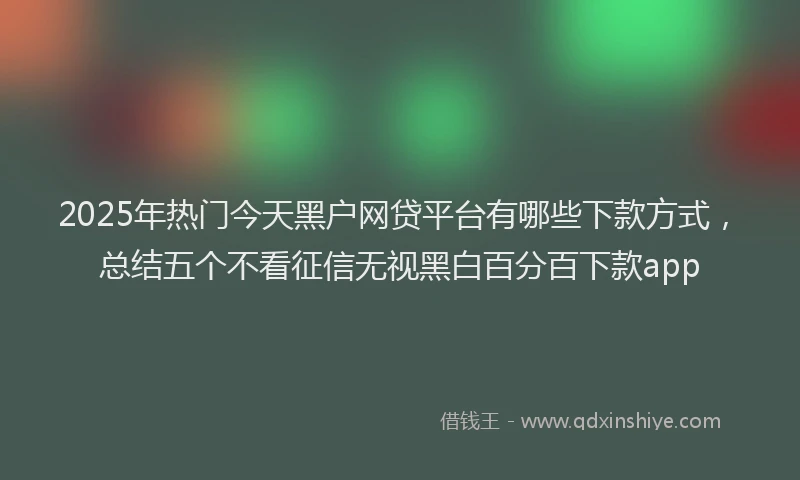 2025年热门今天黑户网贷平台有哪些下款方式，总结五个不看征信无视黑白百分百下款app