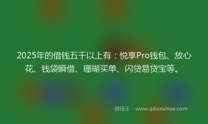 2025年的借钱五千以上有：悦享Pro钱包、放心花、钱袋瞬借、珊瑚买单、闪贷易贷宝等。