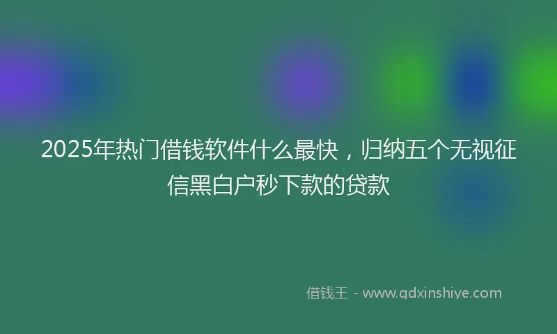 2025年热门借钱软件什么最快，归纳五个无视征信黑白户秒下款的贷款