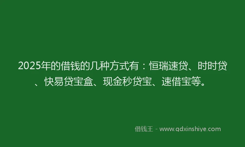 2025年的借钱的几种方式有：恒瑞速贷、时时贷、快易贷宝盒、现金秒贷宝、速借宝等。