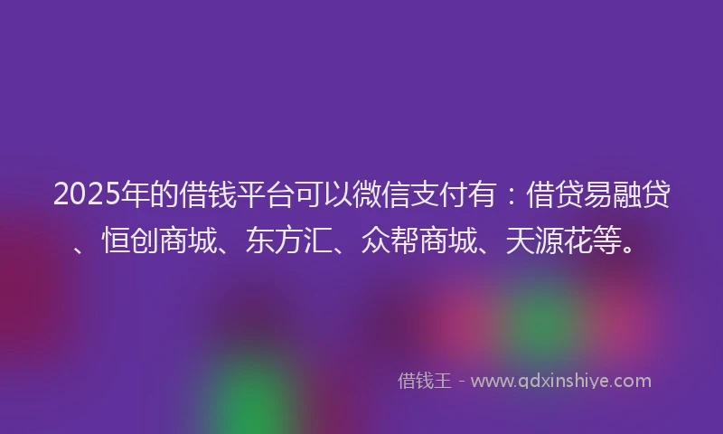 2025年的借钱平台可以微信支付有：借贷易融贷、恒创商城、东方汇、众帮商城、天源花等。