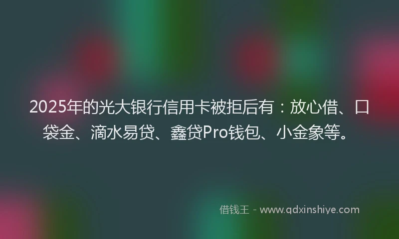 2025年的光大银行信用卡被拒后有：放心借、口袋金、滴水易贷、鑫贷Pro钱包、小金象等。